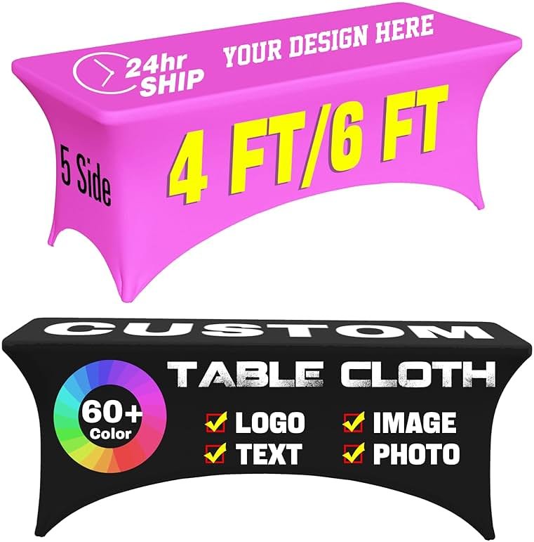 Custom Table Cloth with Business Logo 6 FT Custom Tablecloth with Text Image Customized for Business Tradeshow Events Birthday Party Wedding Decor Personalized Table Cloth - Product Image