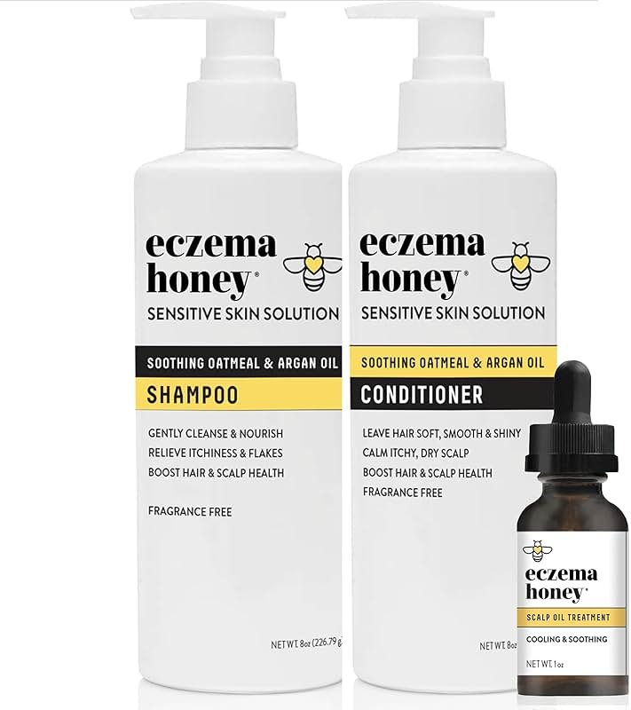 ECZEMA HONEY Scalp Kit - Natural Anti Dandruff Shampoo, Conditioner, & Scalp Oil for Flakes - Argan Oil & Tea Tree Oil for Hair - Eczema Treatment Helps Psoriasis, Seborrheic Dermatitis, & More - Product Image