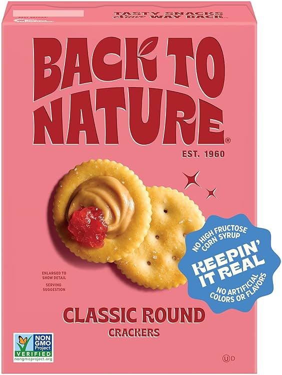 Back to Nature Classic Round Crackers, Non-GMO, Vegan Friendly Snack Cracker, Made with Wheat Flour & Sea Salt, Snack Happy, 6.5 oz Box - Product Image