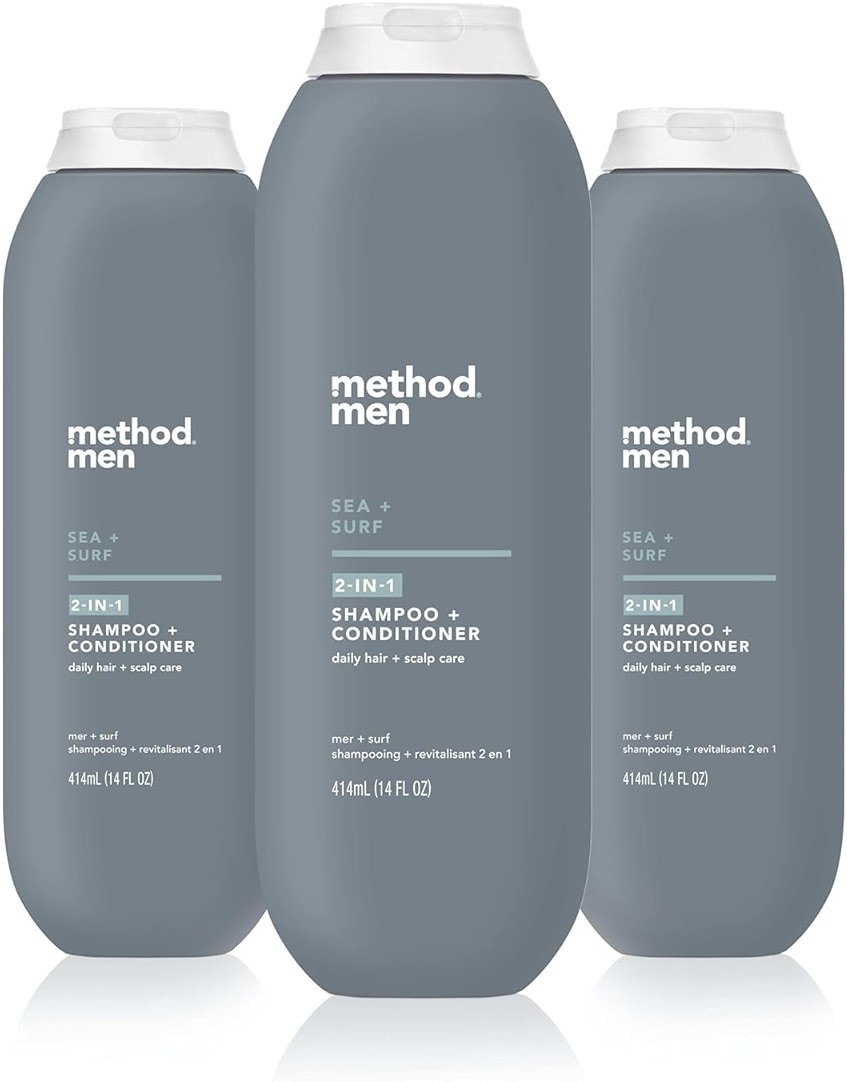 Method Men 2-in-1 Shampoo and Conditioner, Sea + Surf - Cleans and Conditions with Argan and Jojoba Oil - Made without Parabens - 14 oz, Pack of 3 - Product Image