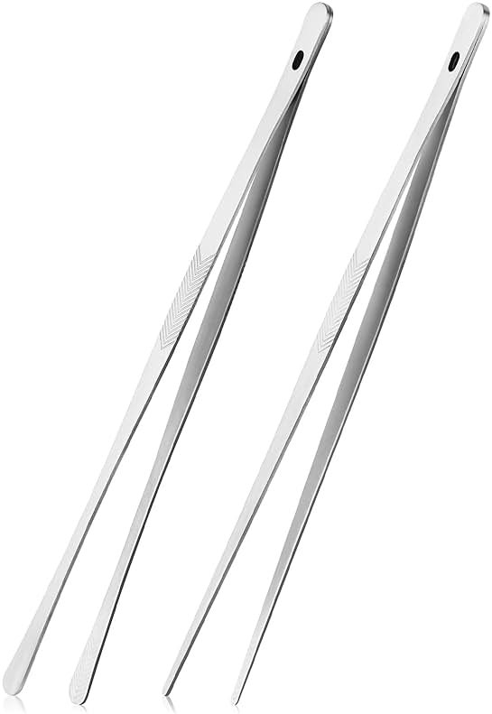 ChefBee Kitchen Cooking Tongs Tweezers - 2PCS 12" Stainless Steel Kitchen Utensils, Metal Fine Tweezers Tongs with Precision Serrated Tips for Chef, Serving Food, Grill, Culinary, Pasta, Salad, BBQ - Product Image