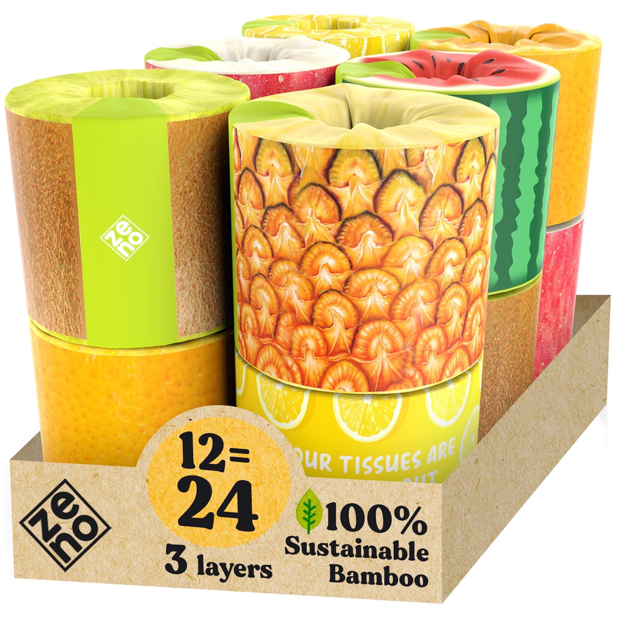 ZENO Organic Bamboo Toilet Paper 3 Ply - Sustainable Toilet Paper - 12 Jumbo Rolls & 350 Sheets Per Roll - Septic Safe - 100% Natural - PFAS & BPA Free - FSC Certified - Product Image