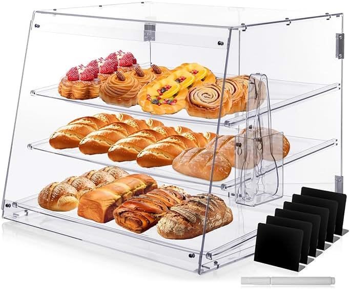 Old Canal Bakery Display Case, Pastry Display Case Countertop 3 Tier Tray, Acrylic Clear Boxes for Bread Pastry Desserts Food Cookie, Display Cabinet Box for Baking Enthusiasts, 20.86 x 17.3 x 16.5 in - Product Image