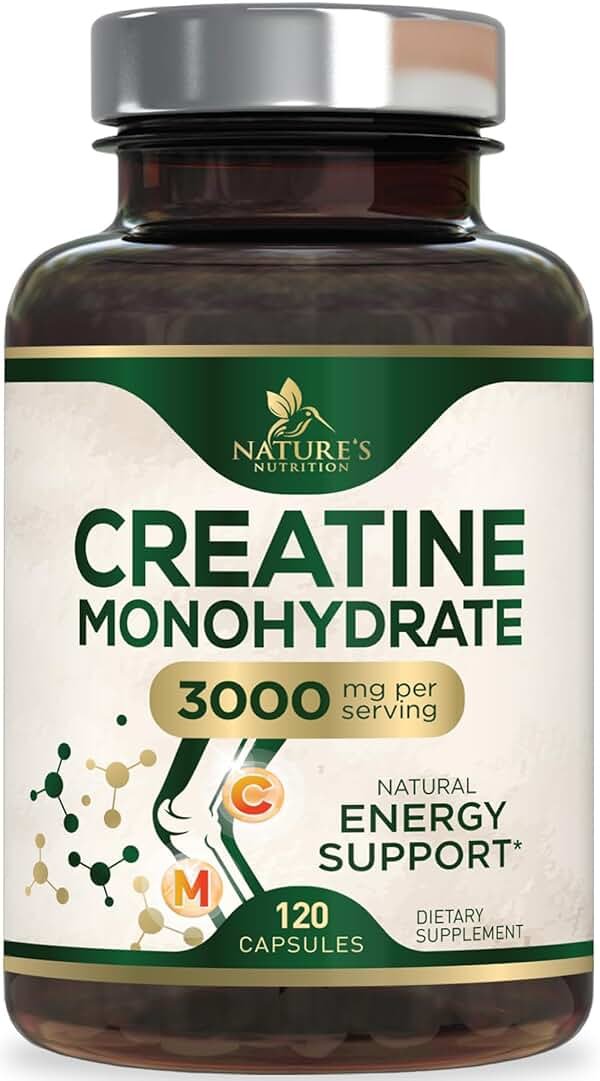 Creatine Monohydrate 3000mg Per Serving – Micronized Creatine Powder Capsules - Supports Lean Muscle, Strength, Energy, & Endurance - Nature's Supplement, Non-GMO, Bottled in USA - 120 Capsules - Product Image
