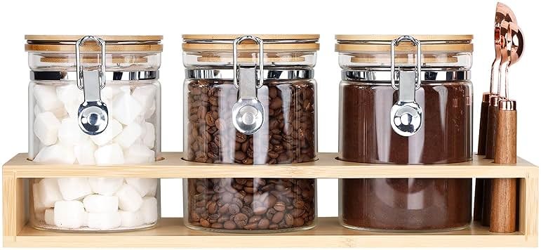 Airtight Glass Tea Containers with Bamboo Lids & Spoons (27oz) - Ultimate Storage Canisters for Loose Leaf Tea to Preserve Freshness & Flavor - Elegant Tea Caddy Jars for Kitchen & Pantry - Set of 3 - Product Image