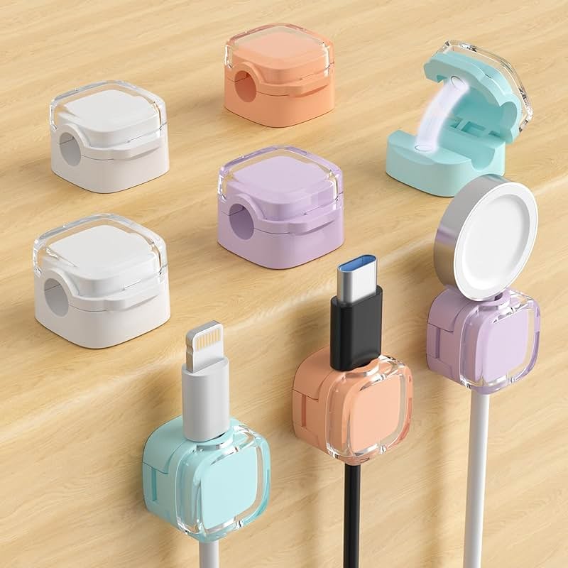 Magnetic Cable Clips, Adjustable Cord Holder Management, Adhesive Wire Keeper Organizer for Home Office Desk Phone PC Car Wall Desktop Nightstand Appliance (8-Pack Crystal Multicolor) - Product Image