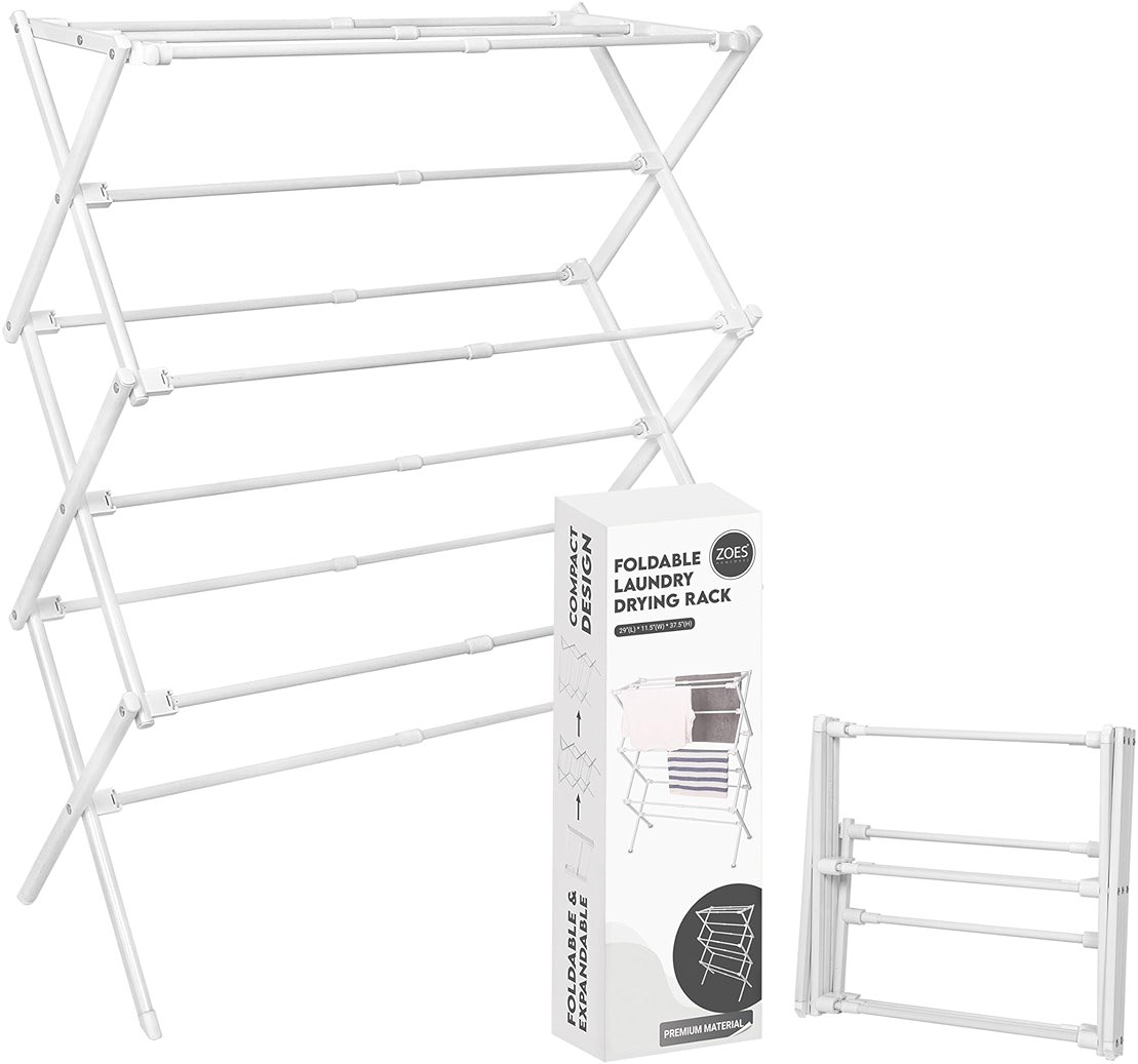 ZOES HOMEWARE 2026 Enhanced Clothes Drying Rack | Foldable Drying Rack Clothing for Laundry | Small Collapsible Portable Dryers for Laundry | Use for Indoor & Outdoor | White 37.5"x29"x12" - Product Image