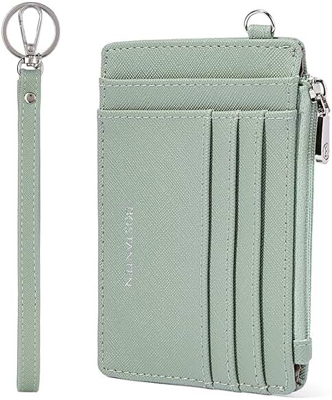BOSTANTEN Small Wallet For Women RFID Leather Credit Card Holder Slim Wristlet Keychain Wallet With Zipper Pocket Light Green - Product Image