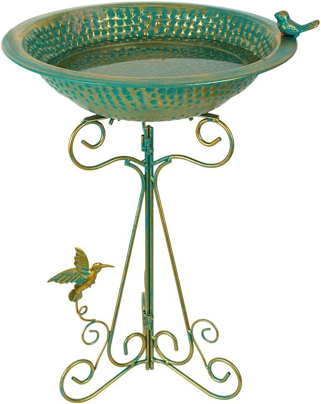 dreamysoul Bird Bath 13" Dia Bowl, Metal Birdbath with Mesh Feeder, Pedestal Bird Baths for Outside Outdoors Garden Patio Yard - Product Image