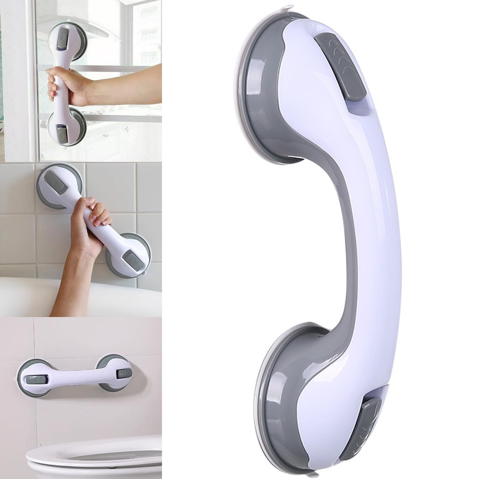 Heartfeltyire Shower Handles for Elderly Suction Seniors Cup 12 Inch Grey Grab Bar Safety Rail for Bathtubs Showers Bathroom Walls Tub Toilet with Strong Hold Grip Injury Handicap Elderly - Product Image