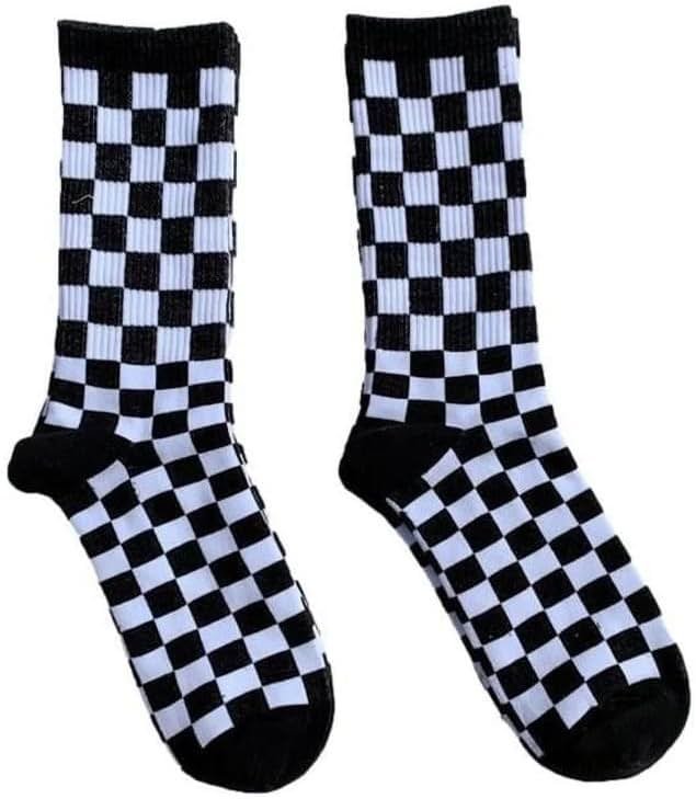Calsgkspray 1Pair Purple Fashion Harajuku Trends Checkerboard Socks Geometric Checkered Socks Hip Hop Cotton Unisex Print Skateboard Soks Easy to Wear, Novelty and More,Clothing, Shoes and Jewelry - Product Image