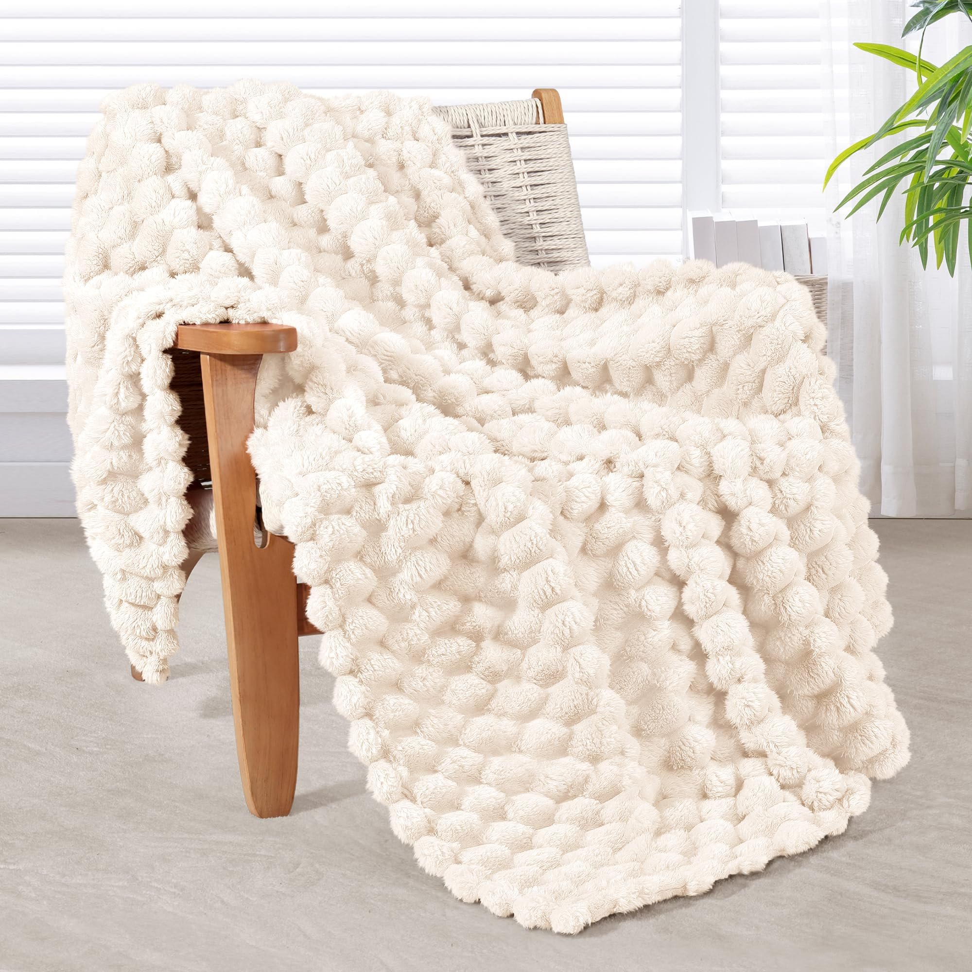 Whale Flotilla Fleece Throw Blanket for Couch or Bed, Luxury Super Soft Lightweight Summer Blanket, 3D Jacquard Cozy Fluffy Plush Decorative Sofa Chair Blanket for Mom Dad, 50x60 Inch, Ivory - Product Image