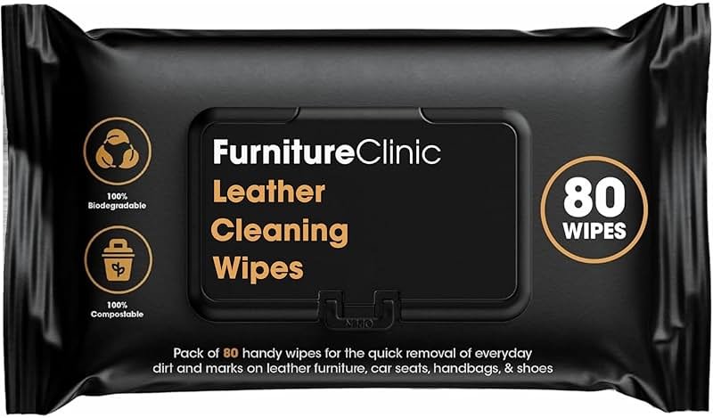 Furniture Clinic Leather Cleaning Wipes | 80 Count | 4-in-1 Clean, Nourish, Condition, & Restore Leather & Vinyl Furniture, Handbags, Jackets, Car Seats, Interiors & More | Residue & Streak-Free - Product Image