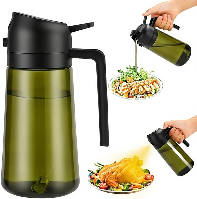 Aovdy Olive Oil Sprayer for Cooking, 2 In 1 Glass Oil Dispenser 16oz- 470ml Premium Spray Bottle for Kitchen Gadgets and Air Fryer Accessories, Salad, BBQ - Dark Green - Product Image