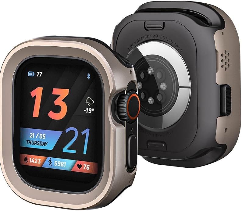 SDOCEBF 2 in 1 Metal Rugged Case for Apple Watch Ultra 3/2/1 Case 49mm, Aluminum Shockproof Protective Bumper with TPU Back Cover, Raised Edge Screen Protection, Titanium Original - Product Image
