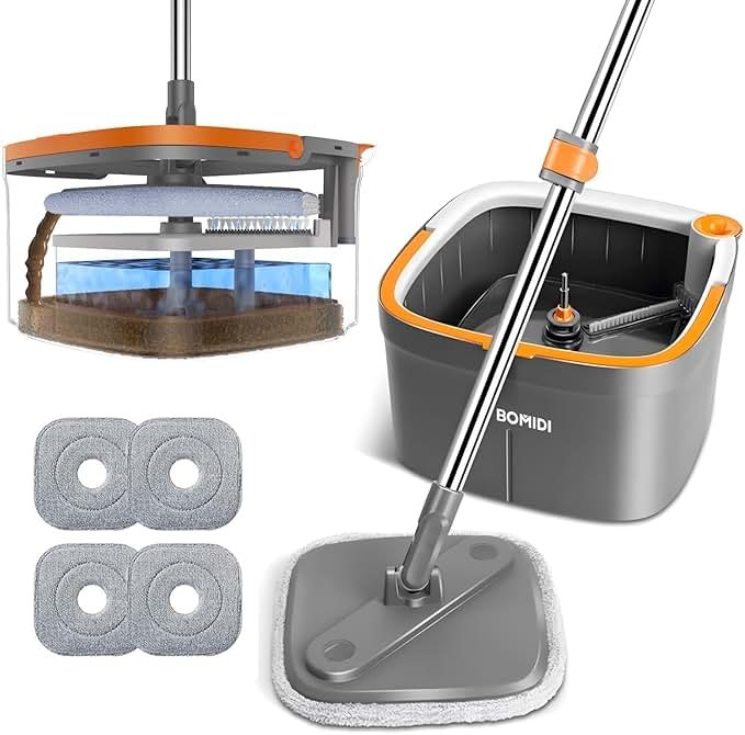 Mop and Bucket Set, Spin Mop with Separate Dirty Water System, Deep-Cleaning Mops for Floors, Versatile Mops for Walls - Product Image