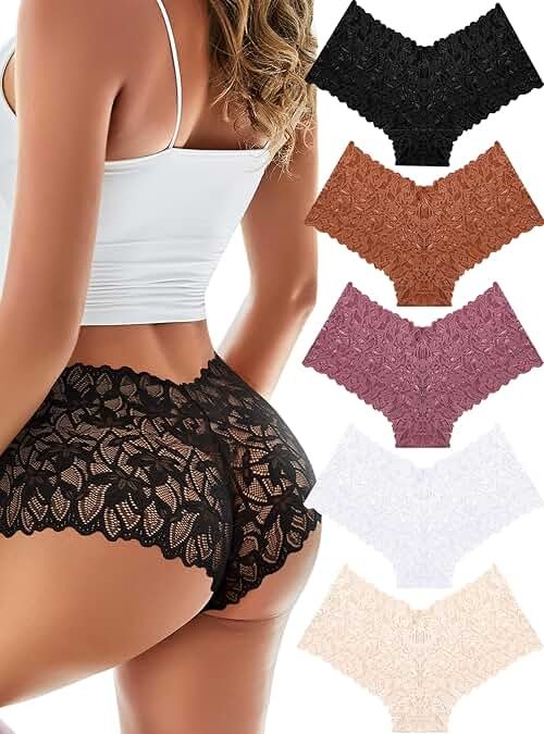 READY TO LOVE Sexy Women's Underwear Lace Shorts V Waist Breathable Cheeky Panties Boyshorts Underwear Women 5 Pack - Product Image
