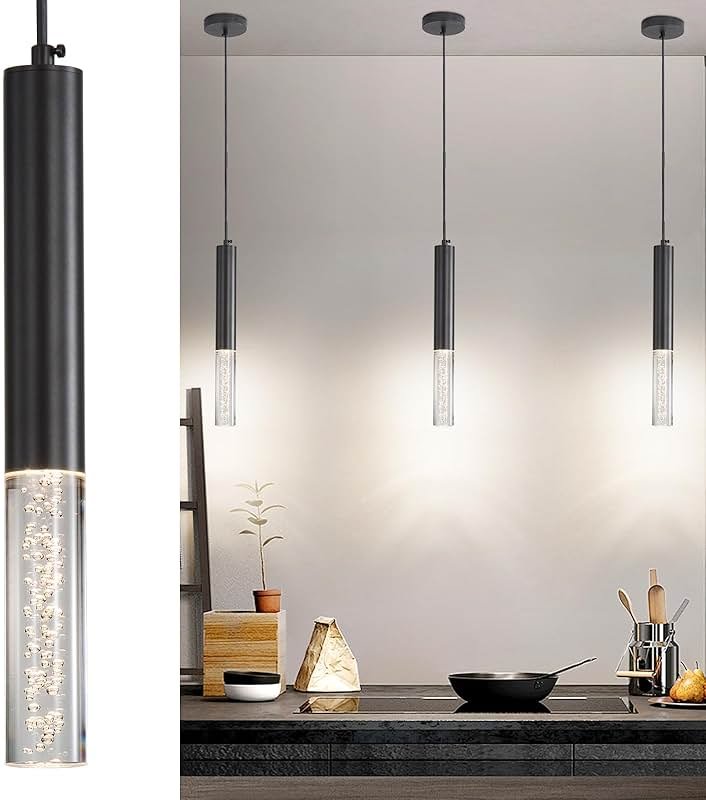 Daoseolo 3 Pack Pendant Lights Kitchen Island, LED Bubble Acrylic Island Lighting Fixtures, 3 Color 3000K/4500K/6500K, Modern Cylinder Ceiling Hanging Light for Bedroom, Bar, Dining Room, Bathroom - Product Image