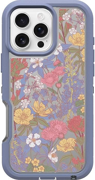 OtterBox iPhone 16 Pro Max Defender Series XT Clear Case - Floral Purple - Tough, Rugged & Durable iPhone Case, Snaps on MagSafe, Pressure-Fitted Dual-Layer iPhone Case - Product Image