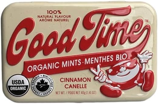 Good Time Organic Mints - Cinnamon | Organic Cane Sugar, Natural Flavors, No Artificial Colors or Sweeteners | Kosher Certified, Vegan, Gluten Free | Aspartame & Xylitol Free | 40 Count Tin (Pack of 6) - Product Image