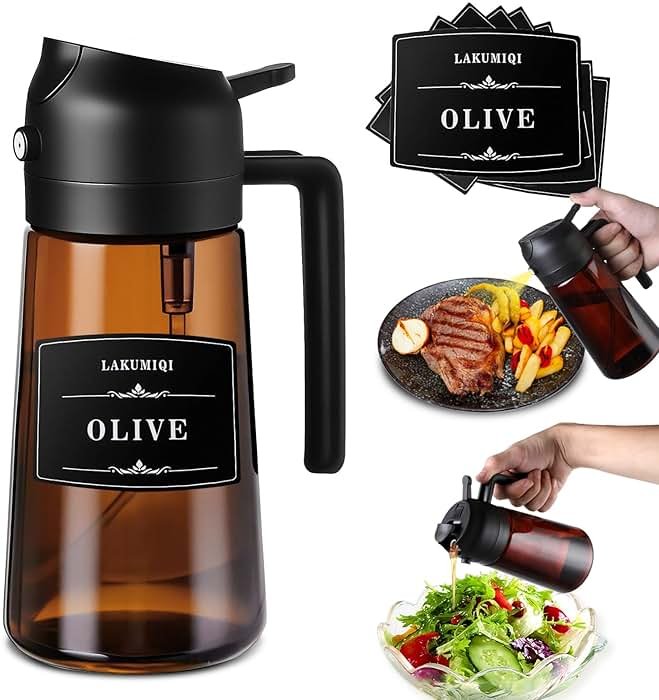 LAKUMIQI 2-in-1 Olive Oil Sprayer for Air Fryer – 16oz Glass Oil Dispenser & Cooking Oil Mister – Spray & Pour Bottle, Non-Aerosol, Leak-Resistant, for Salad, BBQ, Kitchen - Product Image