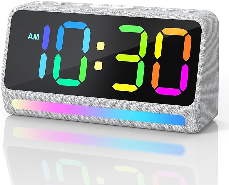 REACHER Extra Loud Alarm Clock for Heavy Sleepers Adults, 5 Extremely Loud Wake Up Sounds, Kids Alarm Clock for Teens, Boys, Bedrooms, LED Digital Display, 7 Color Night Light, Dimmer, Bedside - Product Image