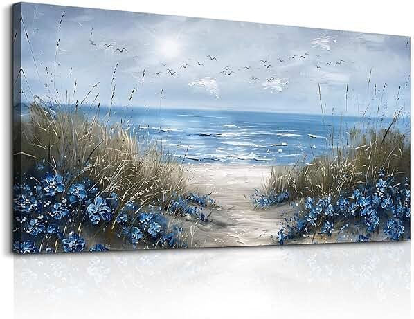 KELIYUAN Large Wall Art For Living Room Canvas Wall Decor For Office Bedroom Decoration Blue Ocean Wall Painting Sea Wave Pictures Printing Artwork Modern Beach Posters Aesthetic Home Decor 24"x48" - Product Image