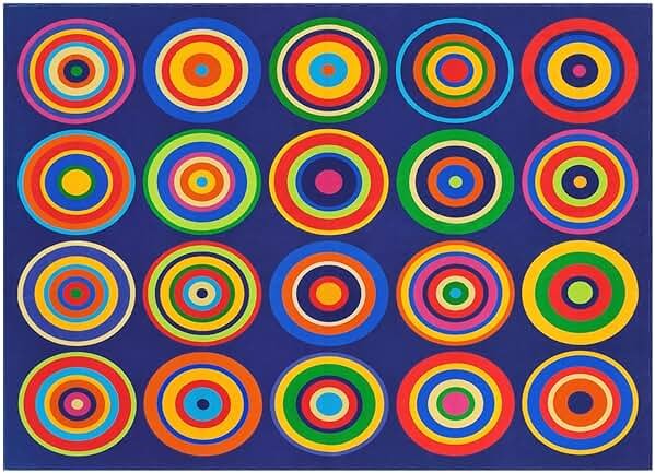 Large Classroom Rug Colorful Sit Spots Kids Rugs for Preschool Non Slip Floor Carpet Fun Playmat for Daycares Playroom Elementary Nursery Decor, Seats 20, 6'X8'4", Blue - Product Image