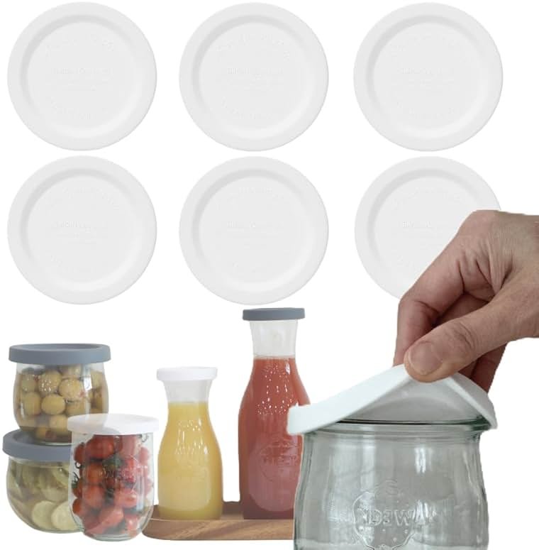 Silicone Lids for WECK Jars, 6 Pack (White, M (=80mm)) - Product Image
