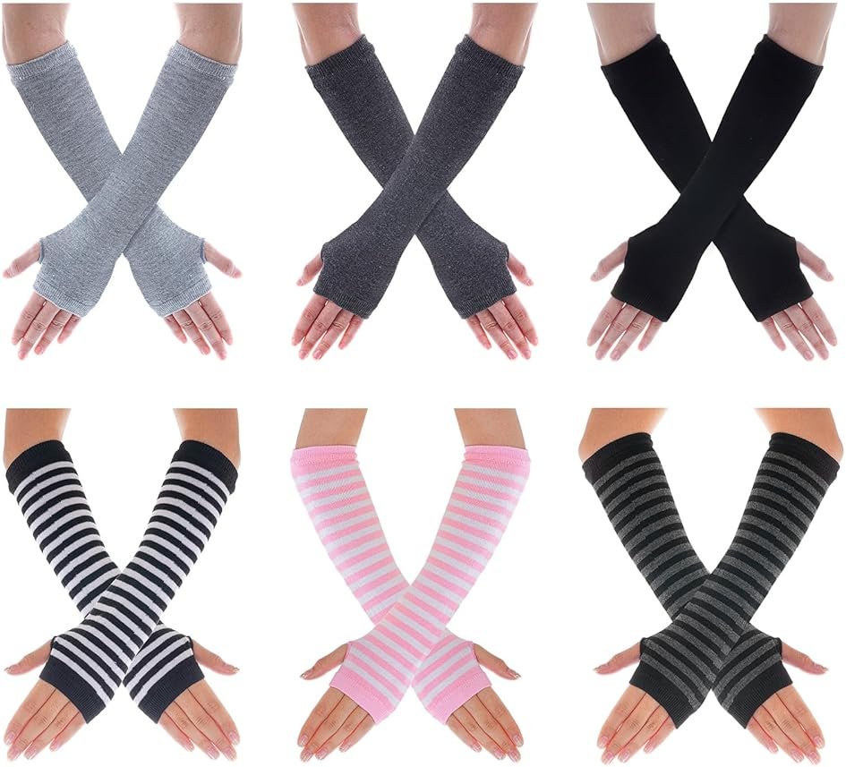 Tongcloud 6 Pairs Women Fingerless Gloves for Women Girls Winter Knitted Arm Warmers Gloves - Product Image