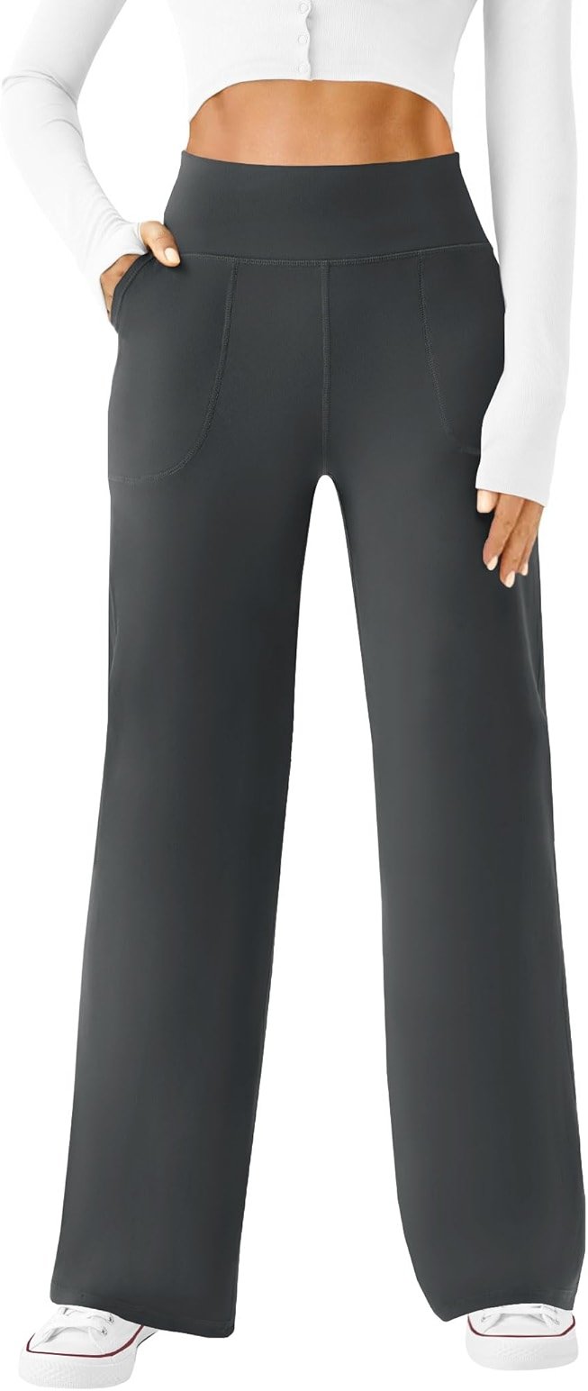 DLOODA Womens Wide Leg Yoga Pants Casual Work Dress Pants Lounge Sweatpants High Waist Comfy Loose Trousers with Pockets - Product Image