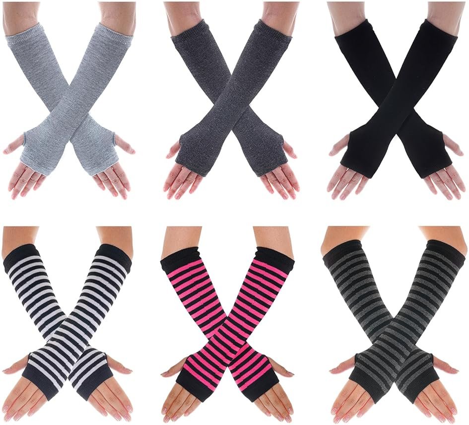 Tongcloud 6 Pairs Punk Arm Warmer Fingerless Fingerless Gloves for Women Girls Winter Arm Warmers - Product Image