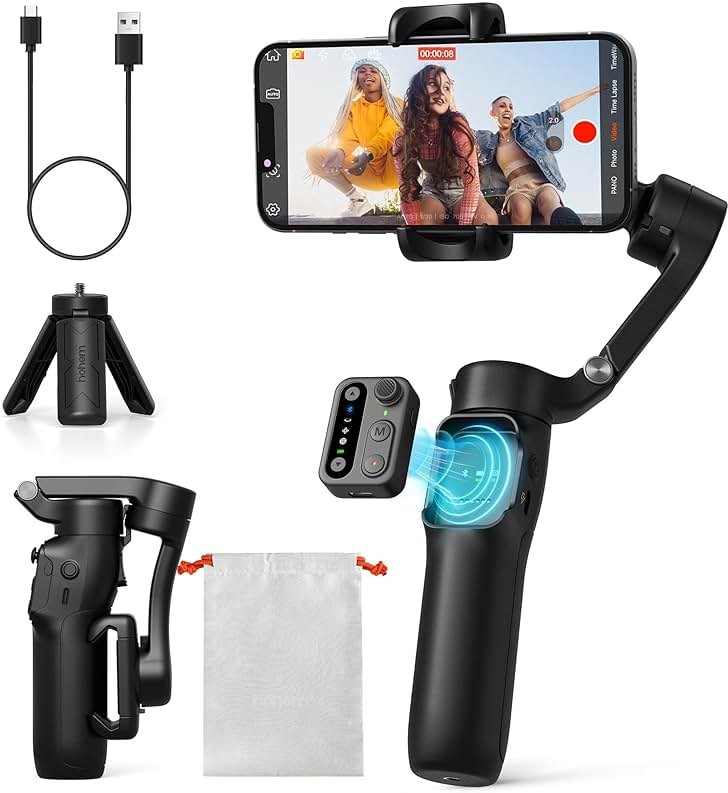 hohem iSteady X3 SE Gimbal Stabilizer for iPhone, Phone Stabilizer with Detachable Remote Control, Portable Foldable 3-Axis Phone Gimbal for Android & iPhone 16 15 Pro Max, Ideal for Travel Vlogging - Product Image