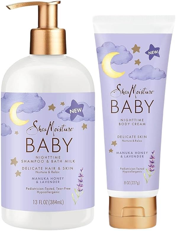 Shea Moisture Baby Care Set – Relaxing Nighttime Shampoo & Bath Milk + Body Cream for Delicate Skin, Manuka Honey & Lavender (2 Piece Set) - Product Image