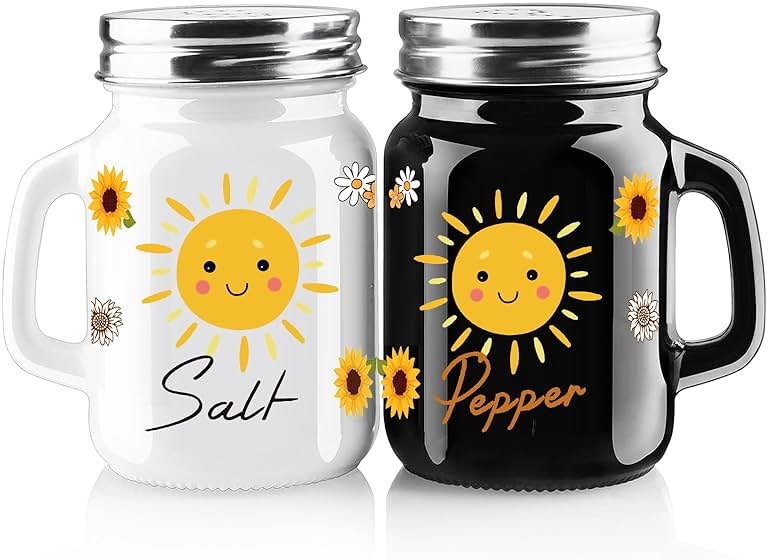 2 Pack Salt And Pepper Shakers, Sunflower Cute Salt And Pepper Shakers, Vintage， Farmhouse Kitchen Decor And Accessories, Salt And Pepper Shakers Set With Stainless Steel Lidt(sunflowers) - Product Image