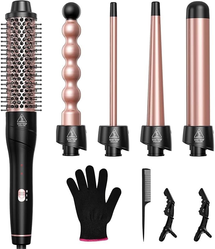 Lopeie 5 in 1 Wand Curling Iron Set, Hair Styling Tools with Thermal Brush and 4 Interchangeable Ceramic Barrels from 1/2 to 1 1/2 inch, Fast Heating, Dual Voltage Hair Curler, Gifts for Women - Product Image