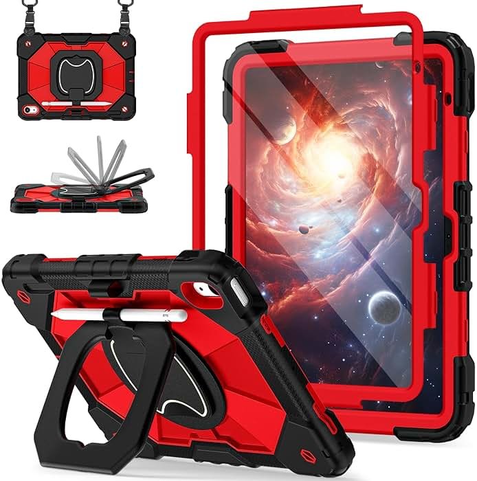 Scnioy Case for iPad 10th Generation 10.9 Inch (2022), iPad (A16) 11th Generation 11 Inch (2025), Rugged i Pad Case 10th Gen with 360°Rotating Stand Screen Protector Pen Holder Shoulder Strap, Red - Product Image