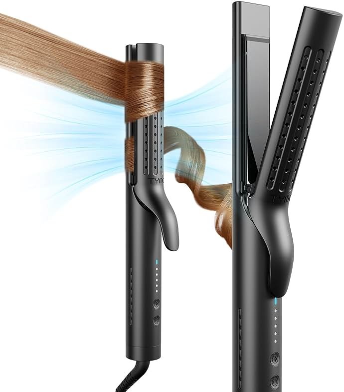 TYMO Airflow 2.0 Curling Iron Flat Iron - Hair Straightener and Curler 2 in 1, 1.25 Inch Curling Wand for Long Short Hair, Dual Voltage for Travel, 54 Million Ionic, Anti-Tangle, 5 Temps, Black - Product Image