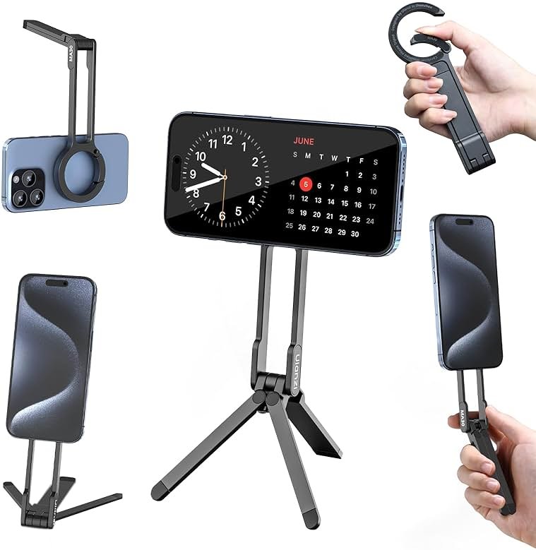 ULANZI MA30 Magnetic Phone Tripod Stand for iPhone - Aluminium Maglock Smartphone Mini Tripod Pocket Cell Phone Stand Strong Magnet Quick Mount Compatible with iPhone 17 16 15 14 13 12 Series, Black - Product Image