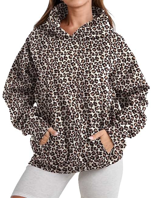 Ziesexy Womens Camo Hoodies Maple Leaf Print Oversized Hooded Pullover Shirt Fleece Long Sleeve Camo Sweatshirt With Pocket - Product Image