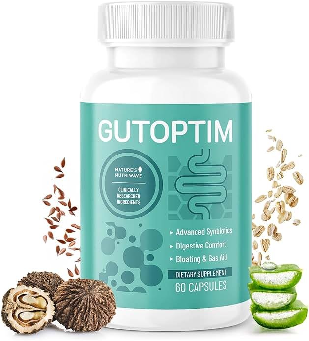 GutOptim Probiotic & Prebiotic Capsules | Pre and Probiotics for Synbiotic Gut Health & Bloating Relief for Women & Men | Enzyme with Probiotics for Digestive Health | Non-GMO, 60 Ct, 1 Month Supply - Product Image