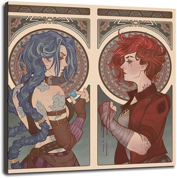 DEKBOND Arcane Anime Canvas Prints - Jinx&Vi Poster, Aesthetic Wall Art for Home, Office, Living Room Decorations - Framed 12"x12" - Product Image