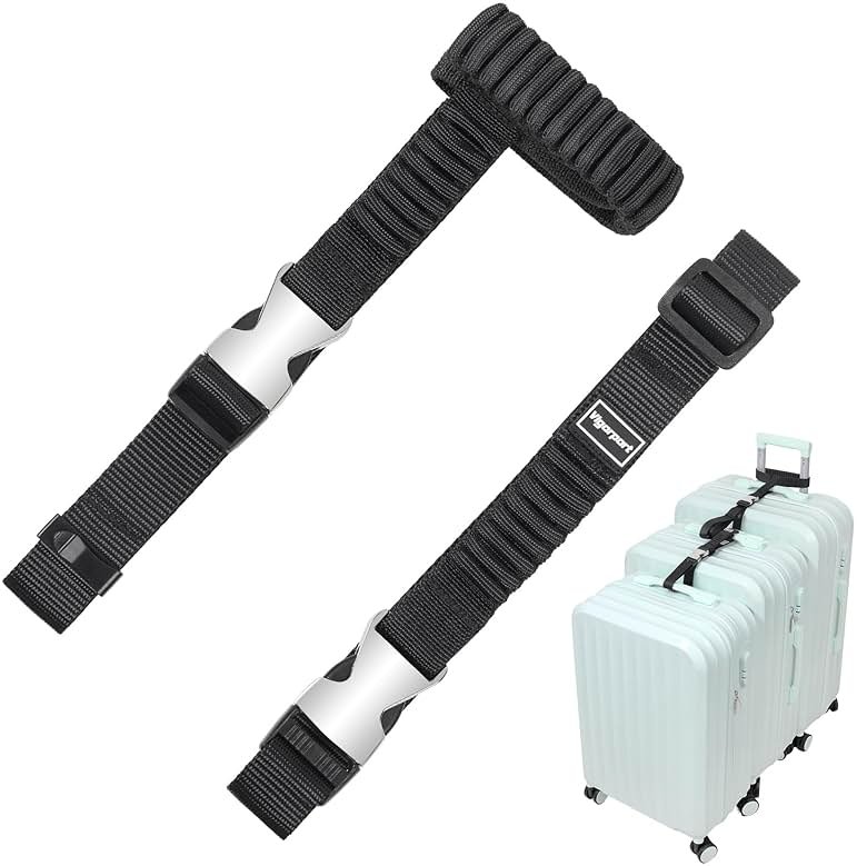 Vigorport Luggage Straps, Metal Luggage Connector Straps for Suitcases, Stretchable Add A Bag Adjustable Attachment Accessories Belts (Black, Medium) - Product Image