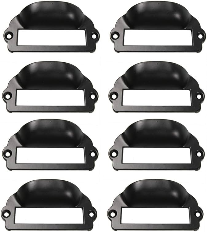 PDETVEO 8PCS Label Tag Frames Pull, Black Card Holder Drawer Handle, Zinc Alloy Catalog Drawer Pulls for Office, Furniture, Cupboard, Box, Case, Hardware (81x40mm) - Product Image