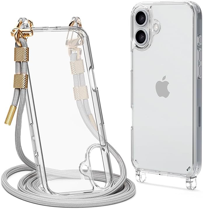 Lawonda for iPhone 16 Case with Strap, Clear Shockproof Crossbody Phone Cover w/Removable Anti-Theft Adjustable Lanyard for Women, Travel, Shopping, Hiking (6.1", Grey) - Product Image