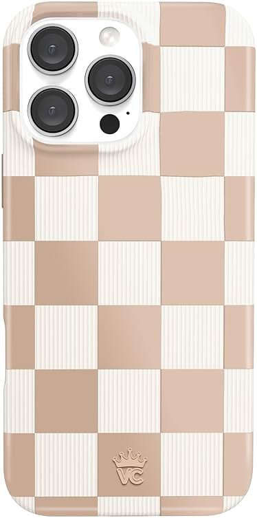 VELVET CAVIAR Checkered Phone Case for iPhone 16 Pro Max for Women - Compatible with MagSafe [10ft Drop Tested] - Girly Cute Protective Designer Cover - Nude Neutral Aesthetic - Product Image