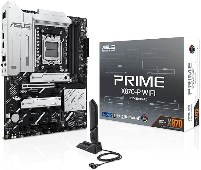 ASUS Prime X870-P WiFi AMD AM5 X870 ATX Motherboard 14+2+1 80A DrMOS Power Stages, DDR5, PCIe 5.0, PCIe 5.0 x16, Q-Release, 4X M.2, Wi-Fi 7, Q-Antenna, 2.5Gb LAN, USB4®, USB Type-C®, BIOS Flashback™ - Product Image