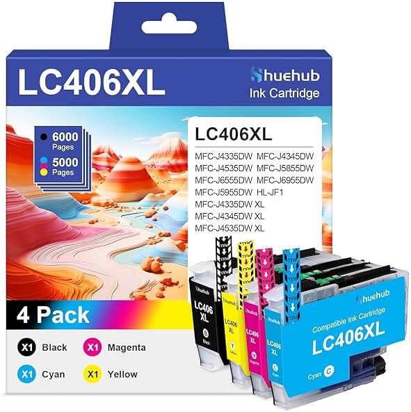 LC406XL Ink Cartridges High Yield Replacement for Brother LC406 LC406 XL 406XL Ink Cartridges for MFC-J4335DW MFC-J4345DW MFC-J4535DW MFC-J5855DW MFC-J6555DW MFC-J6955DW MFC-J5955DW Printer, 4 Pack - Product Image