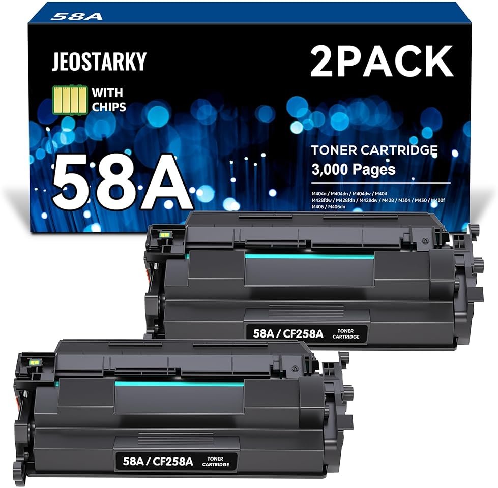 Jeostarky Compatible 58a hp Toner Cartridge Replacement for HP 58A CF258A 58X CF258X (with chip) Toner Cartridge for LaserJet Pro MFP M428fdw M404n M428fdn M404dn M430 Printer(2 Black) - Product Image