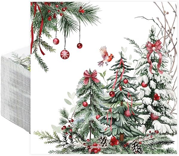 Quera 50 Pack Christmas Cocktail Beverage Napkins Disposable Paper Decorative Decorative Table Napkin for New Year Winter Dinner Merry Christmas Holiday Xmas Party Supplies - Product Image